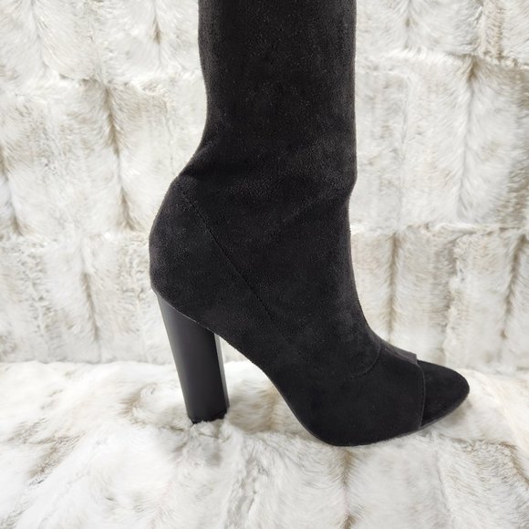 So MeBlack Faux Suede Stretch OTK Thigh Boot 4" Chunky Heels Size 6.5 - Picture 7 of 9